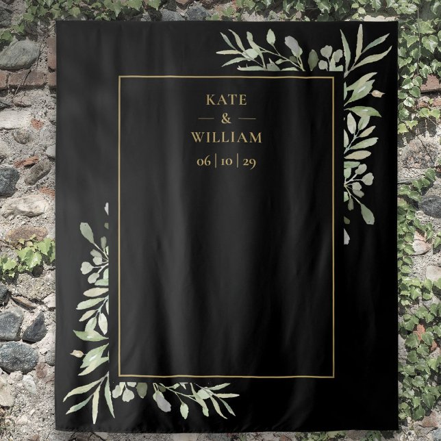 Black And Gold Foliage Wedding Photo Backdrop Tapestry (Black And Gold Foliage Wedding Photo Backdrop)