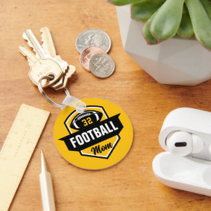 Black and Gold Football Mom Jersey Number Photo Keychain