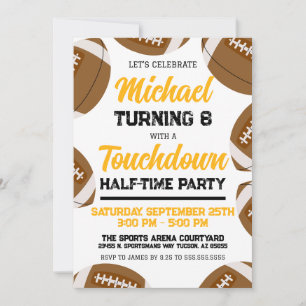 Black and Gold Football Team Birthday Party Invitation