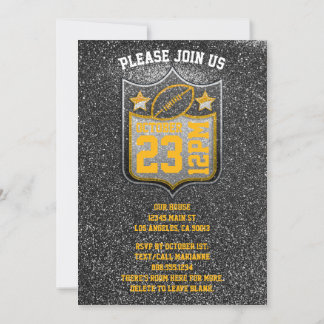 Black and Gold Football Team Colours Quarterback Invitation