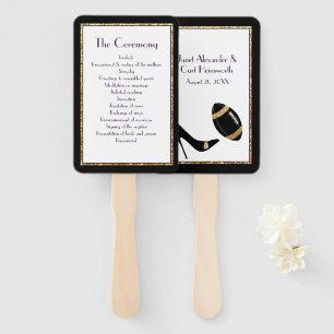 Black and Gold Football Wedding Program Fan