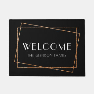 Black and gold frame art deco doormat