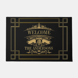 Black and Gold  Frame Custom Elegant Family Home  Doormat