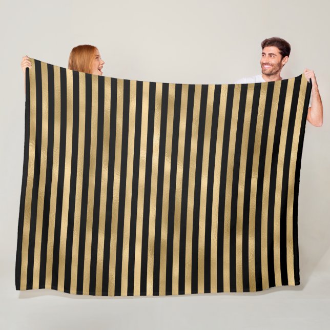 Black And Gold Frozen Stripes  Fleece Blanket (In Situ)