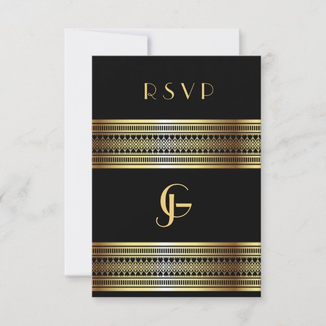 Black and Gold Gay/Lesbian Wedding Response Cards (Front)
