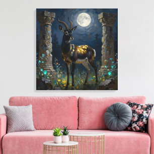 Black and Gold Gazelle   Wildlife Illustration Canvas Print