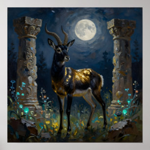 Black and Gold Gazelle   Wildlife Illustration Poster