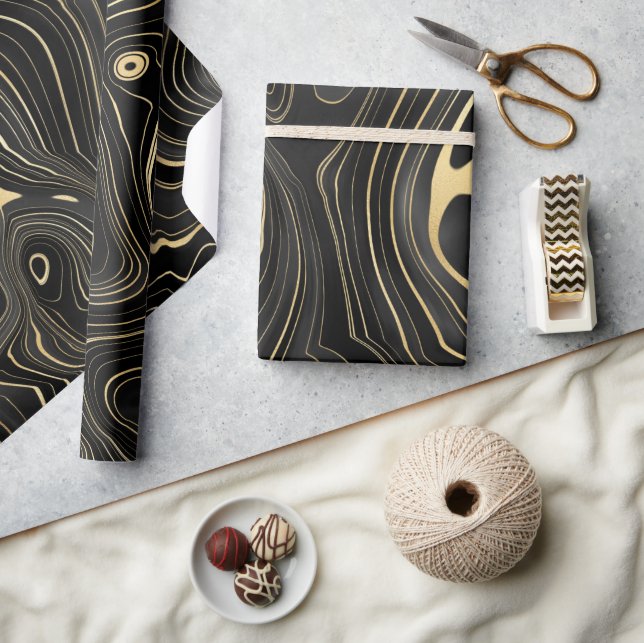 Black and Gold Geode Strata Textures  Wrapping Paper (Crafts)