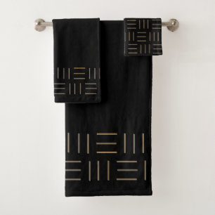 Black and Gold Geometric Bath Towel Set