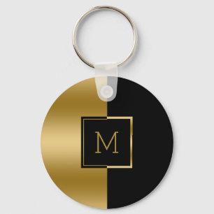 Black And Gold Geometric Design Keychain