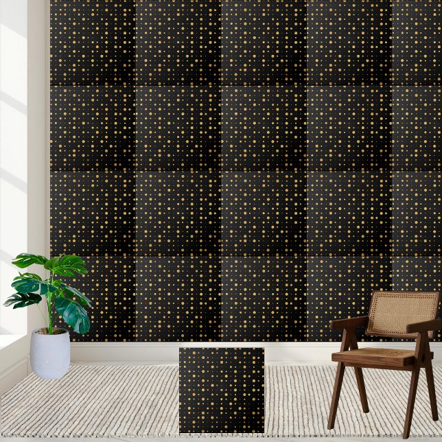 Black and Gold Geometric Hexagon Dots Tile (Black and Gold Geometric Hexagon Dots Tile)