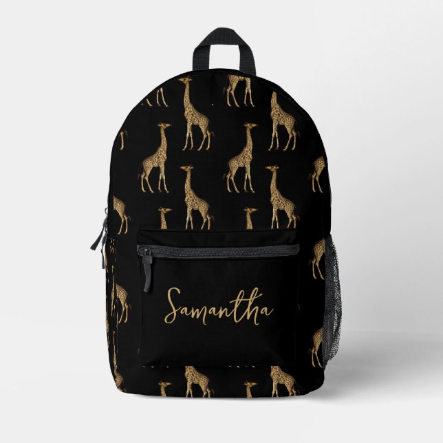 Black and Gold Giraffe Safari Printed Backpack (Front)
