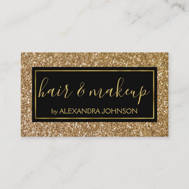 Black and Gold Girly Sparkle Glitter Salon Business Card (Front)