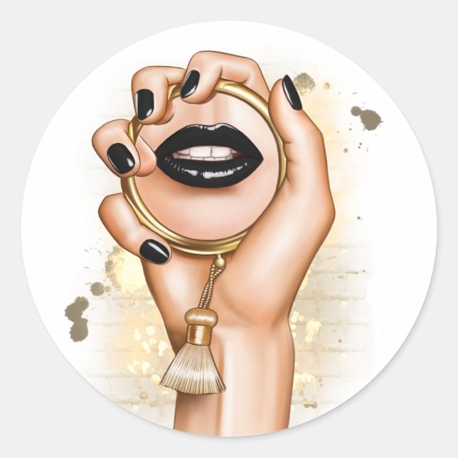Black and Gold Glam Chic Classic Round Sticker (Front)