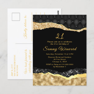 Black and Gold Glam Tears Birthday Party Postcard