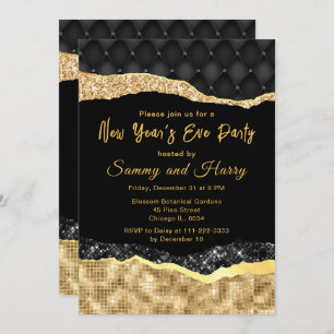 Black and Gold Glam Tears New Year's Eve Party Invitation