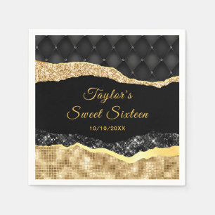 Black and Gold Glam Tears Sweet Sixteen Napkin