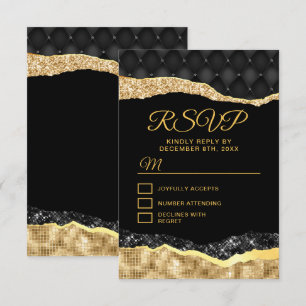 Black and Gold Glam Tears Sweet Sixteen RSVP Card