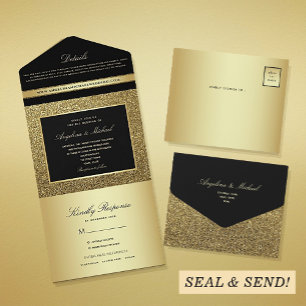 Black and Gold Glam Wedding All In One Invitation