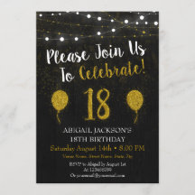 Black And Gold Glitter 18th Birthday Invitation
