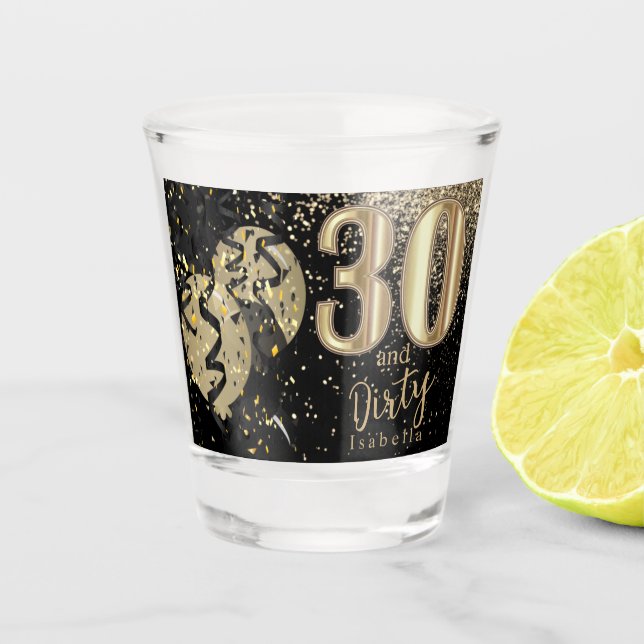 Black and Gold Glitter 30th Birthday Shot Glass (Front)