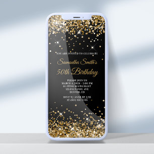 Black and Gold Glitter 50th Birthday Invitation