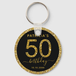 Black And Gold Glitter 50th Birthday Party Favour Keychain