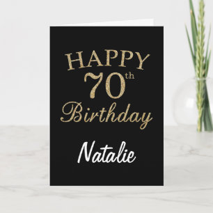 Black and Gold Glitter 70th Birthday Card