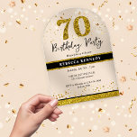 Black And Gold Glitter 70th Birthday Party Acrylic Invitations<br><div class="desc">Set the tone for a sophisticated and stylish celebration with our Black And Gold Glitter 70th Birthday Party Acrylic Invitation. The combination of black and gold, along with the glam sparkle of gold glitter, creates a trendy and elegant invitation that is perfect for a Seventy birthday milestone celebration. Make your...</div>