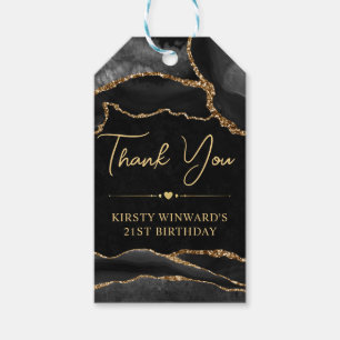 Black and Gold Glitter Agate Birthday Party Gift Tags
