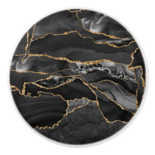 Black and Gold Glitter Agate Ceramic Knob