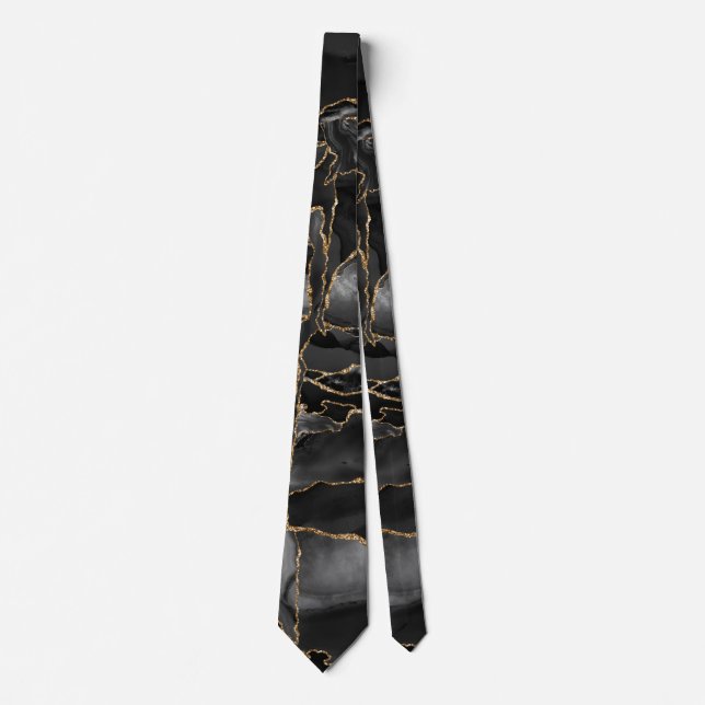 Black and Gold Glitter Agate Tie (Front)