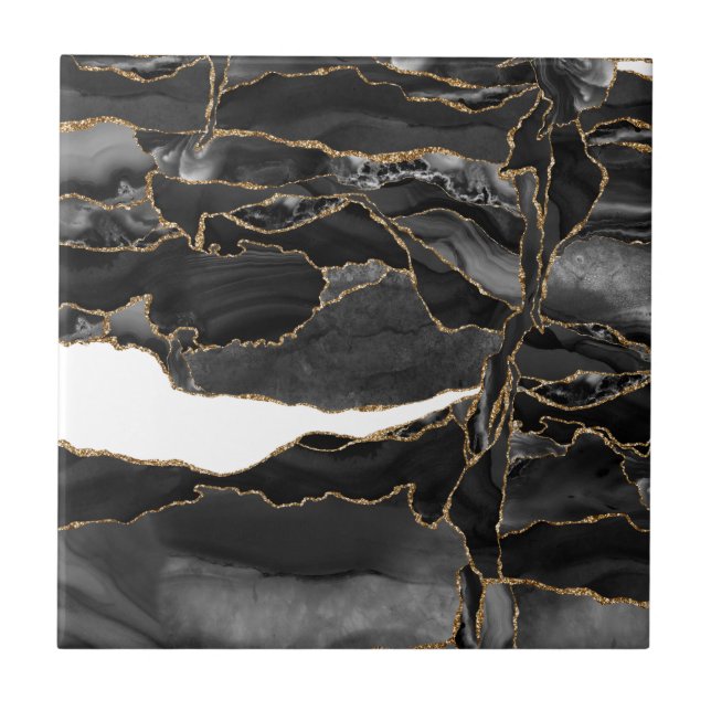 Black and Gold Glitter Agate Tile (Front)