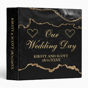 Black and Gold Glitter Agate Wedding Photo Album Binder