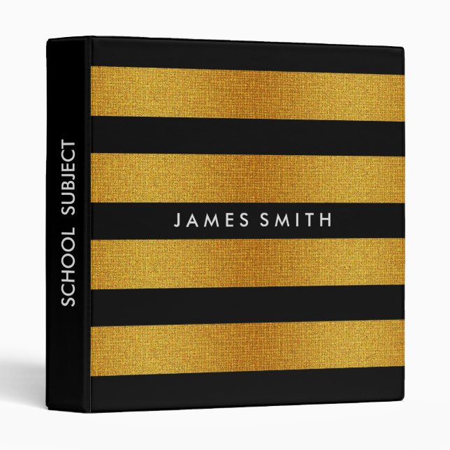 Black  And Gold Glitter Badge Striped Personalized Binder (Front/Spine)