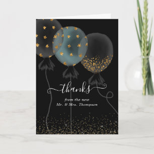 Black and Gold Glitter Balloon Wedding Thank You Card