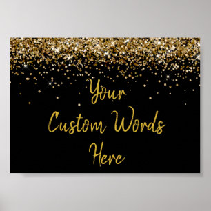 Black and Gold Glitter Birthday Party Anniversary Poster