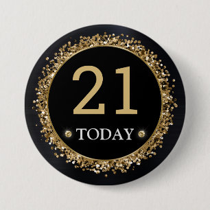Black and Gold Glitter Confetti Birthday 3 Inch Round Button