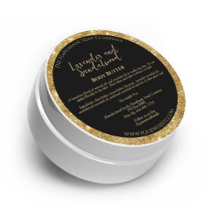 Black and Gold Glitter Cosmetics Jar Label
