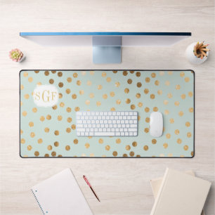 Black and Gold Glitter Dot Patterned Desk Mat