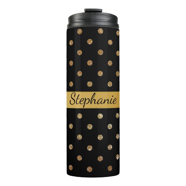 Black and Gold Glitter Dots Custom Thermal Tumbler (Front)