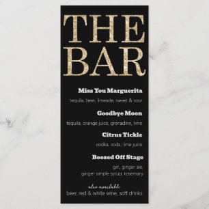 Black and Gold Glitter Drinks Menu for The Bar