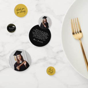 Black and Gold Glitter Dust Graduation Thank You Confetti