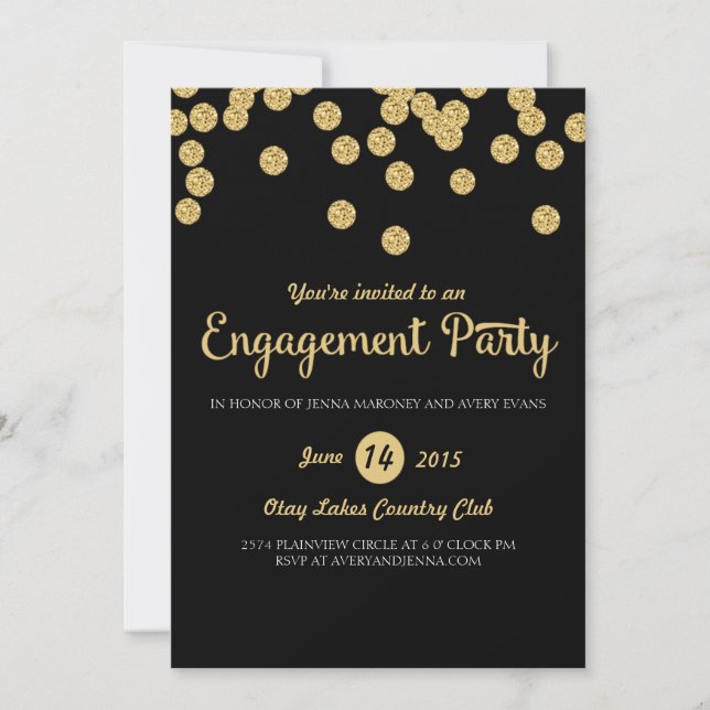 Black and Gold Glitter Engagement Party Invitation (Front)