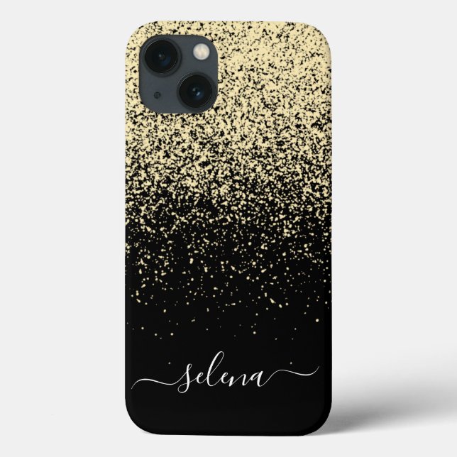 Black and Gold Glitter Girly Monogram Case-Mate iPhone Case (Back)