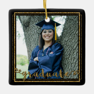 Black and Gold Glitter GRADUATE (Editable Color) Ceramic Ornament