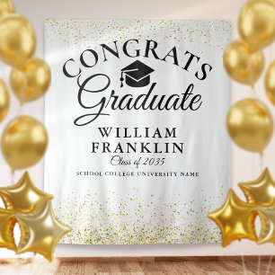 Black And Gold Glitter Graduation Photo Backdrop Tapestry