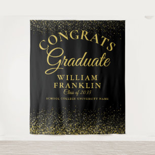 Black And Gold Glitter Graduation Photo Backdrop Tapestry