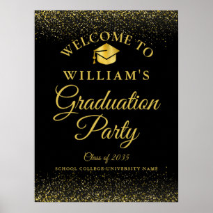 Black And Gold Glitter Graduation Welcome Sign