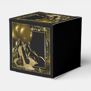 Black and Gold Glitter High Heel Shoe Favor Box
